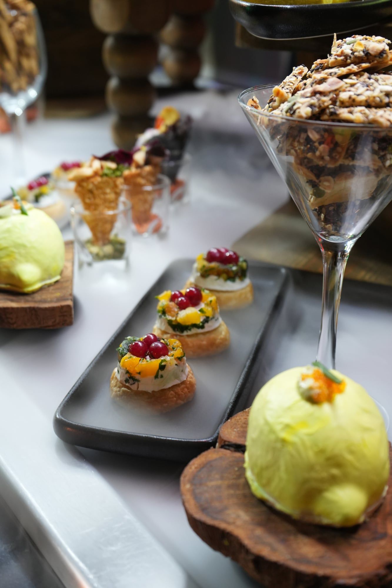 Selection of plated desserts and sorbets in a Marrakech restaurant